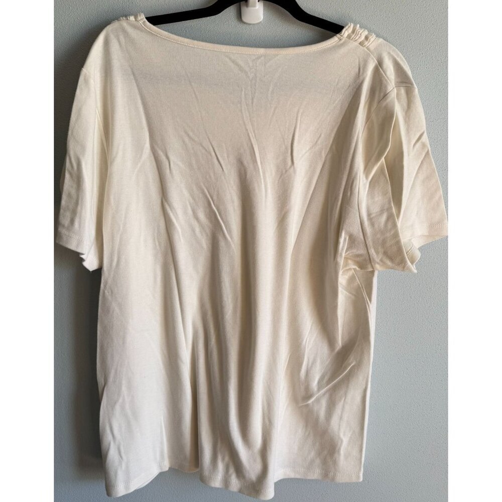 Crystal Kobe Womens Cream Ivory Short Sleeve Ruffle V-Neck Tee 2X Basic Casual - Picture 2 of 9